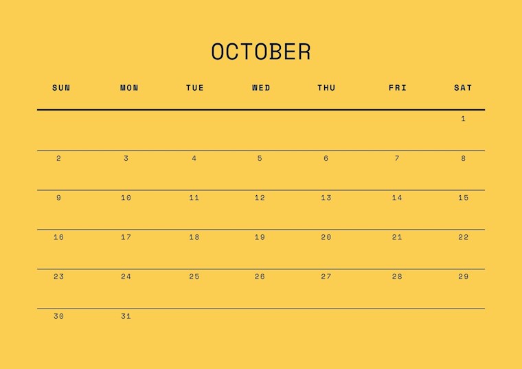 yellow october 2022 calendar
