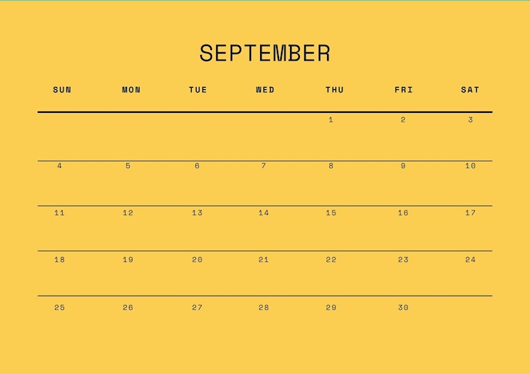 yellow september 2022 calendar