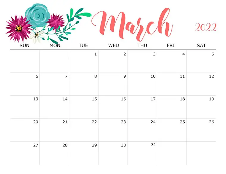 01 floral march 2022 calendar