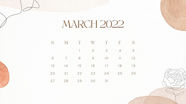 beige cute calendar March 2022