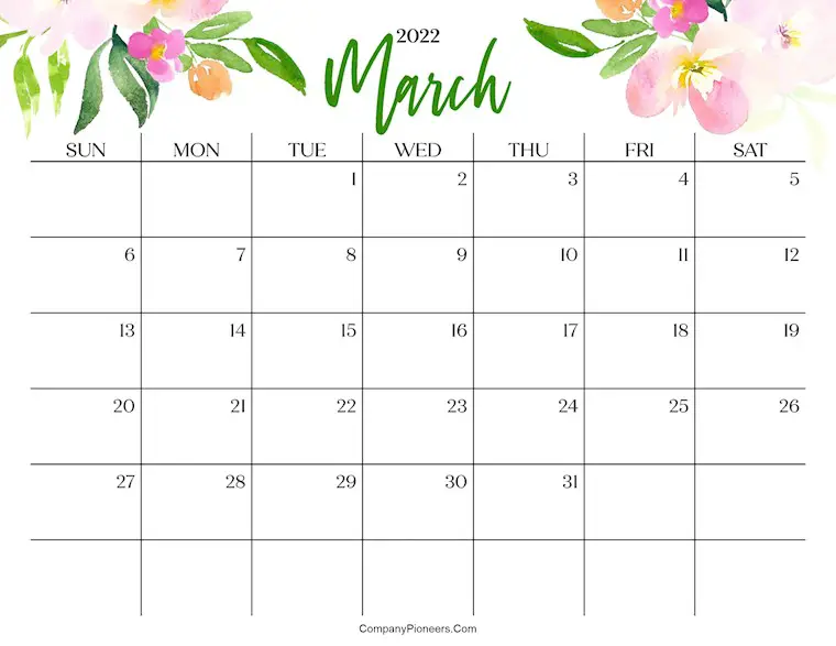 aesthetic cute march 2022 calendar