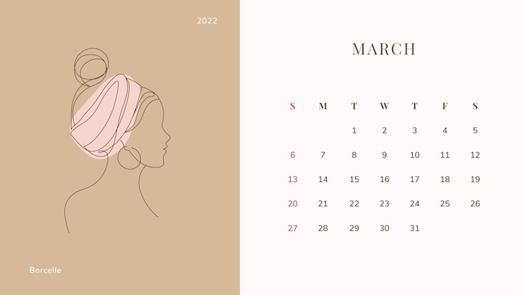 beauty aesthetic march 2022 calendar