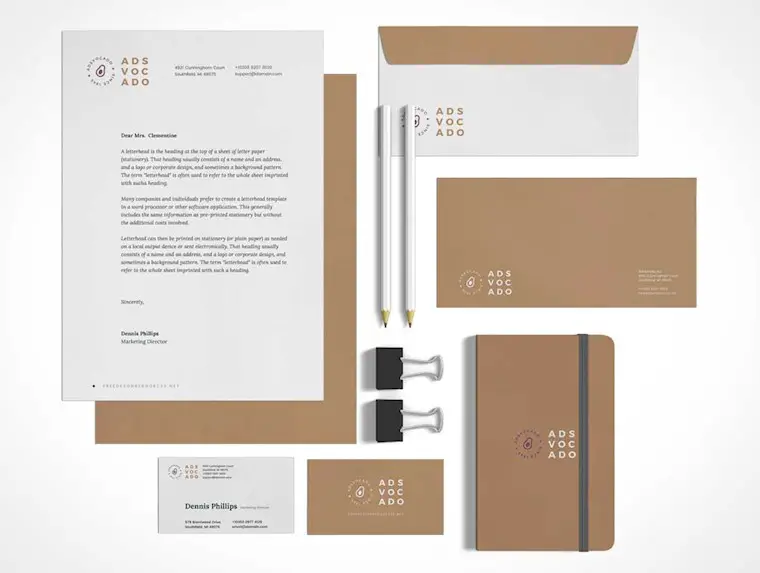 binder clips office letterhead stationery notepad psd mockup