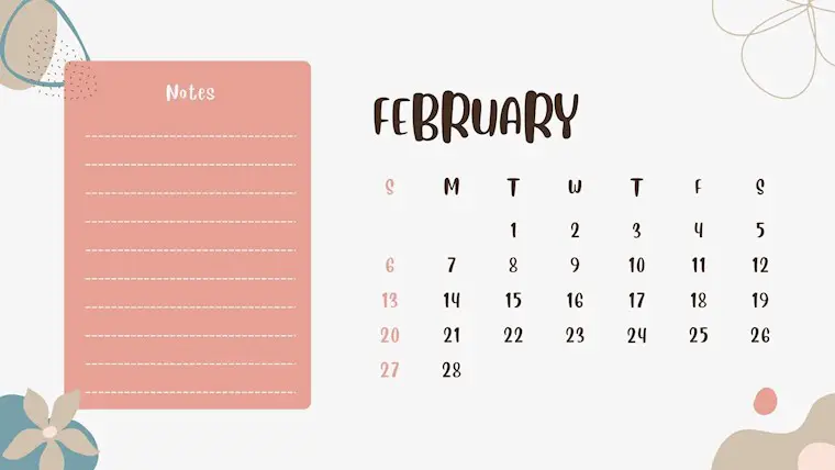 cute february printable wall calendar 2022
