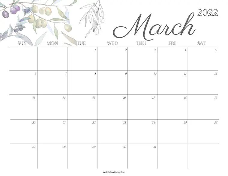 cute calendar march 2022