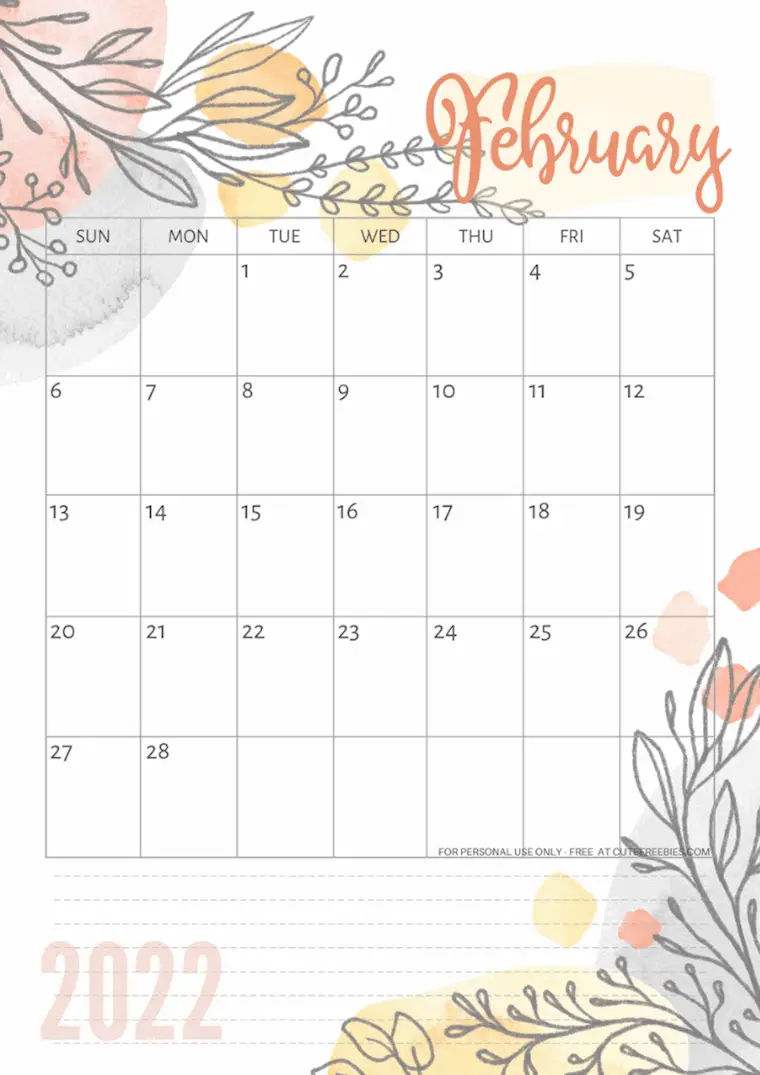 february 2022 pretty calendar