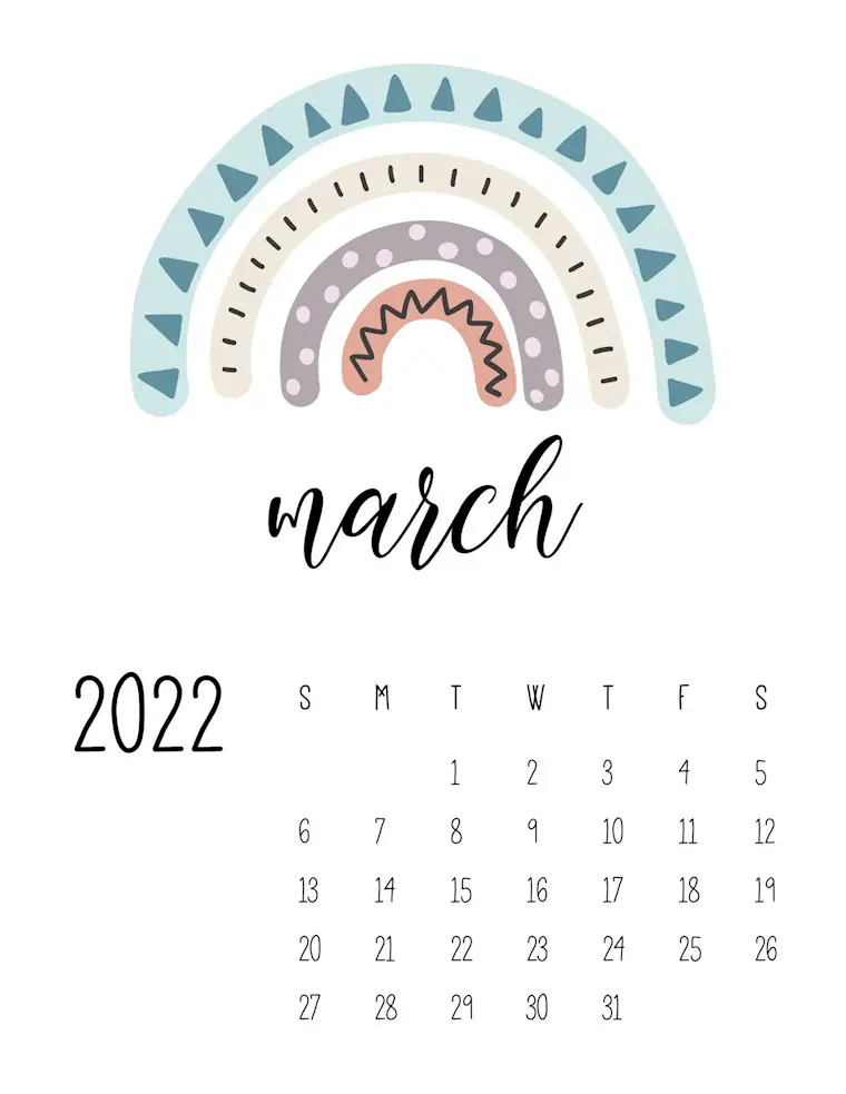 cute calendar march 2022