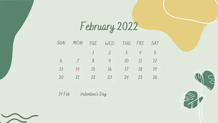green canva february printable wall calendar 2022