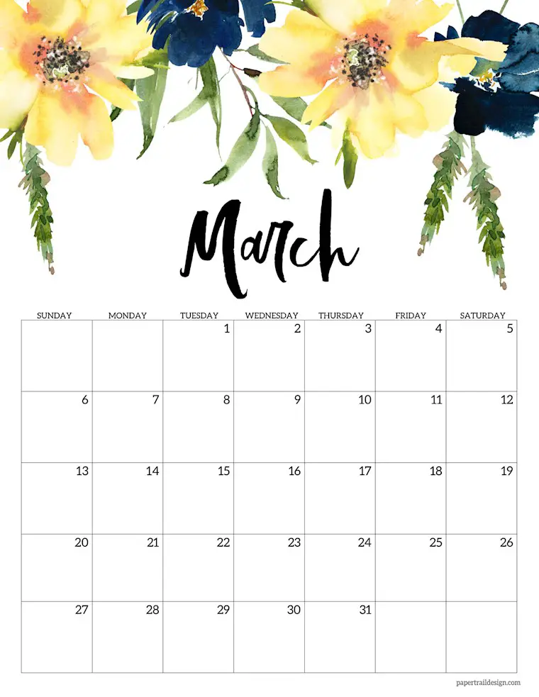march 2022 calendar floral new