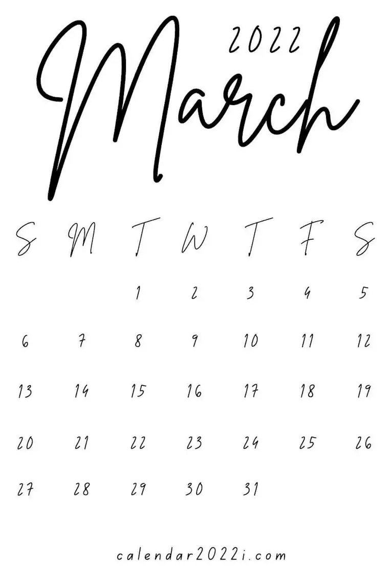 march 2022 calligraphy calendar with stylish fonts calendar 2022