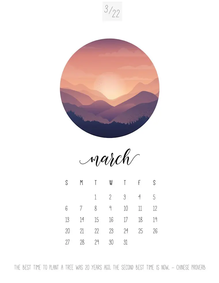 march printable cute calendar