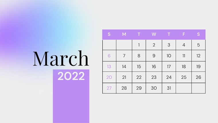 minimal purple march 2022 calendar