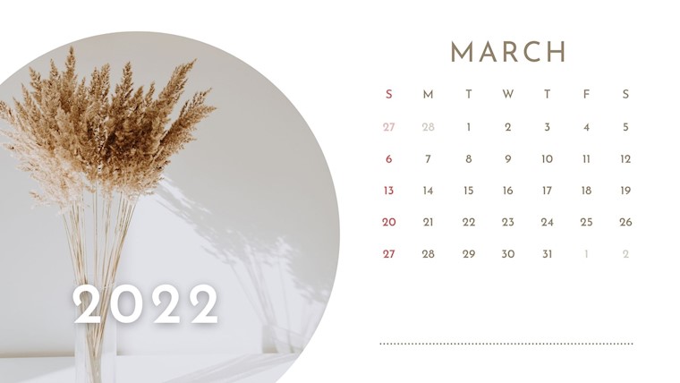 modern beidge march 2022 calendar