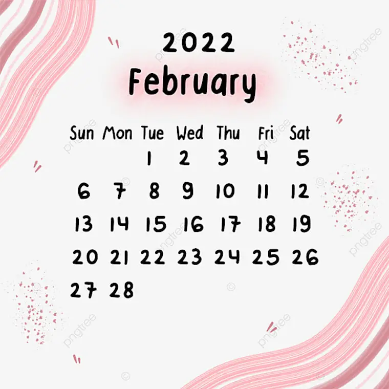 pink february calender year 2022 february
