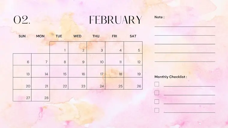 pink february printable wall calendar 2022