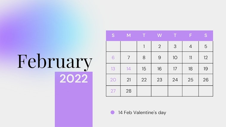 purple blue february printable wall calendar 2022