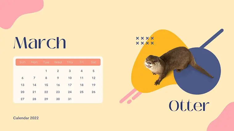 wild animals march 2022 calendar
