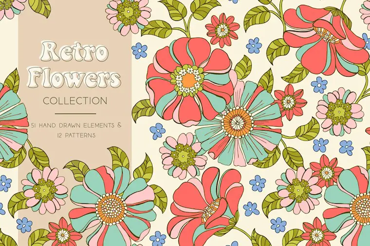 70s retro flowers collection