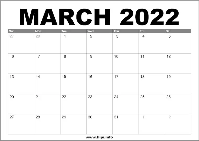 bold march 2022 printable calendar holidays