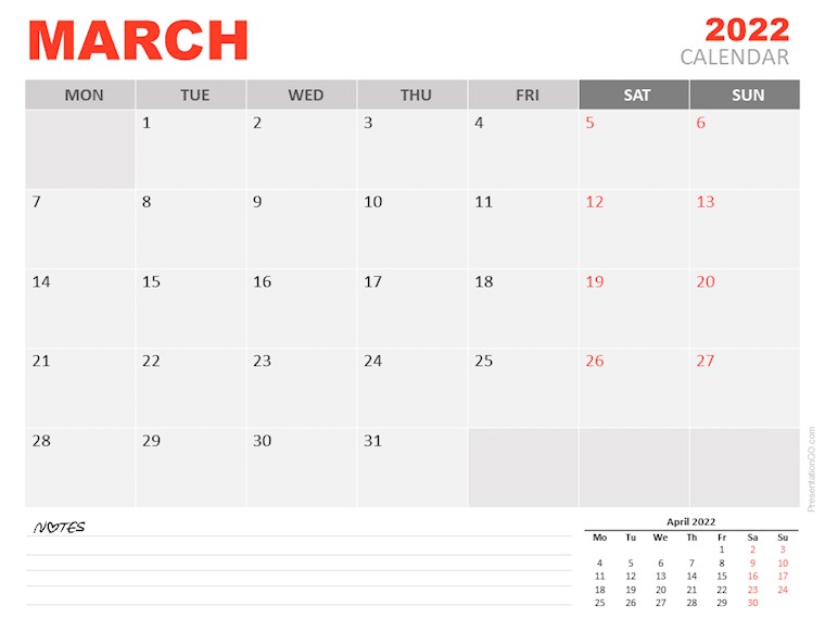 calendar 2022 march powerpoint