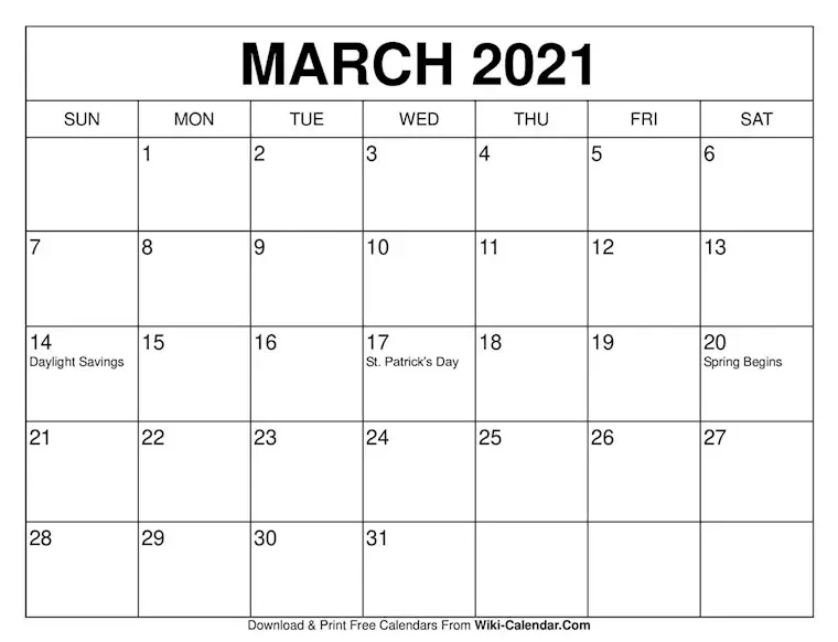 holiday minimalist march 2022 calendar printable with holidays 1