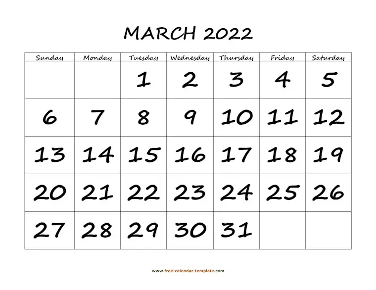 31 Minimalist Basic Printable March Calendars 2022 - Onedesblog