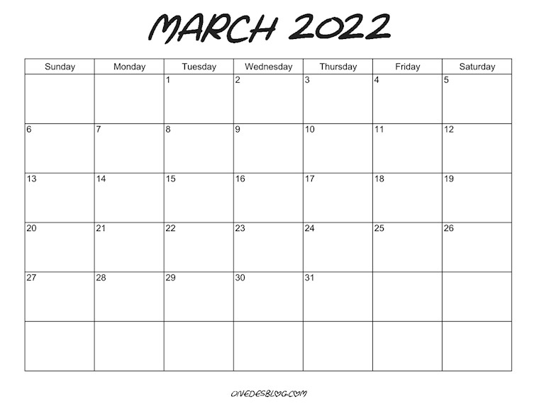 march 2022 calendar onedesblog