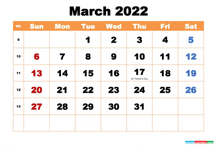 march 2022 calendar printable with holidays free arial 7 1024x724 1