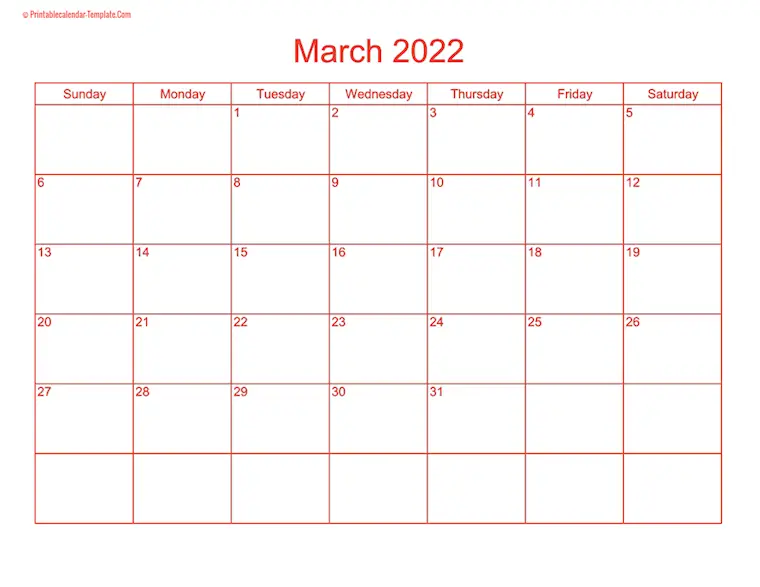 march 2022 calendar template