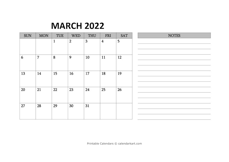 march 2022 calendar with holidays and notes