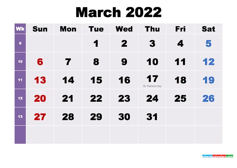 March Calendar 2022 With Holidays 31 Minimalist Basic Printable March Calendars 2022 - Onedesblog