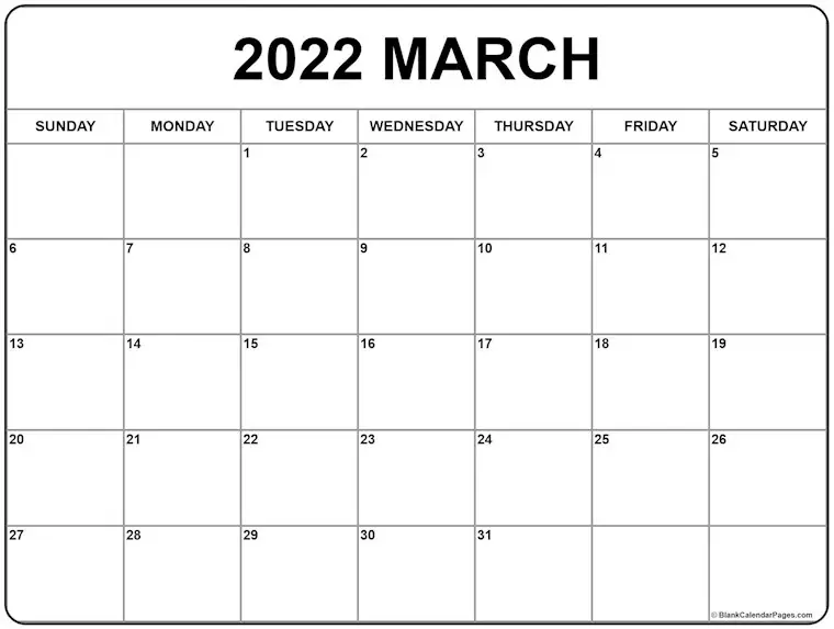 March Calendar 2022 Printable 31 Minimalist Basic Printable March Calendars 2022 - Onedesblog