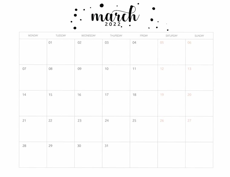 printable march 2022 calendar dots
