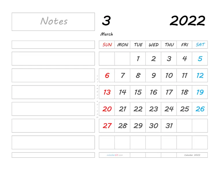 printable march 2022 calendar with notes calendarex mvboli