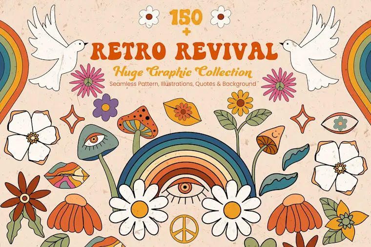 retro revival 70s graphic collection