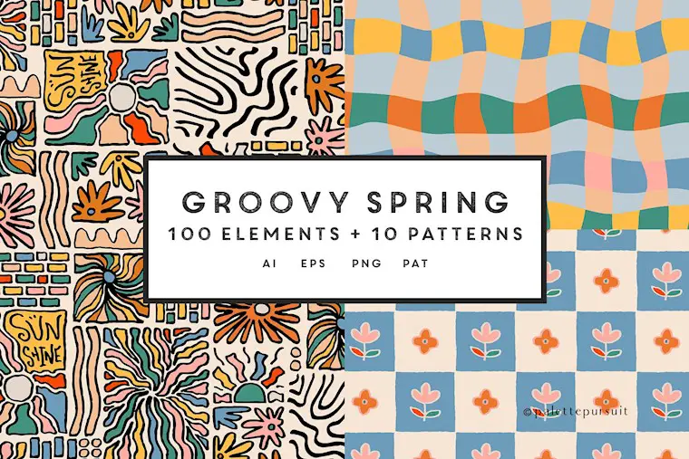 retro spring vector pattern set