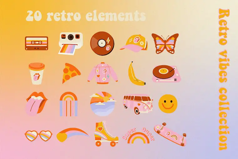 retro vibes clip art 70s styles