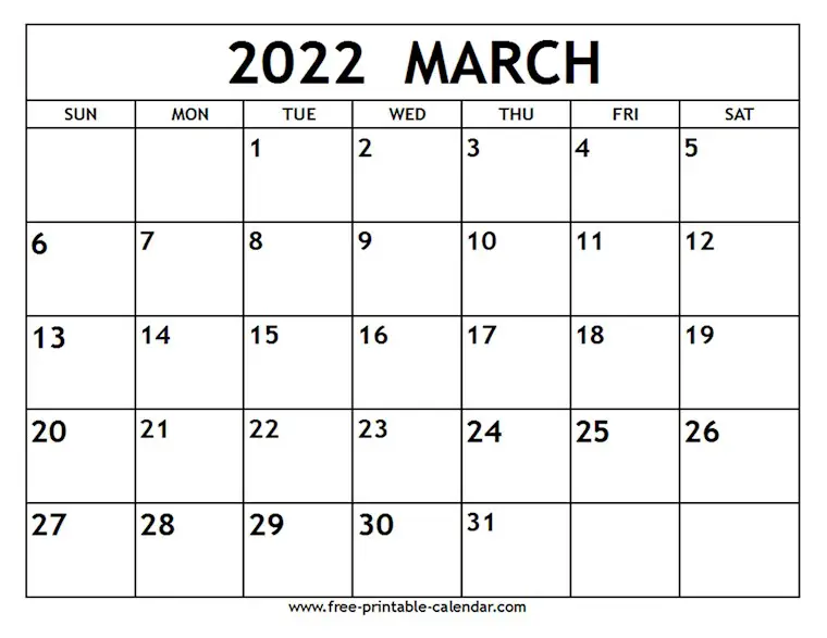 31 Minimalist Basic Printable March Calendars 2022 - Onedesblog