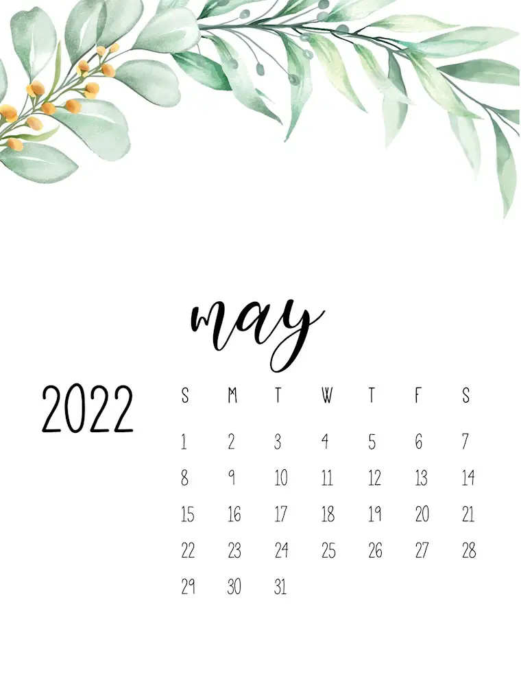 2022 calendar floral may scaled