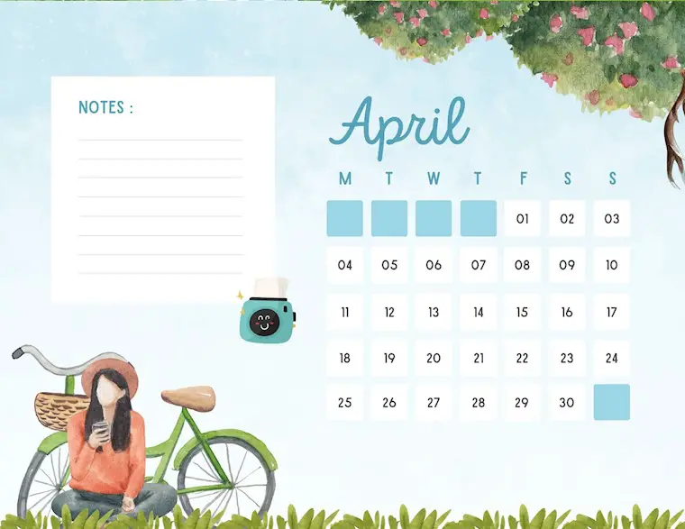blue watercolor april 2022 calendar