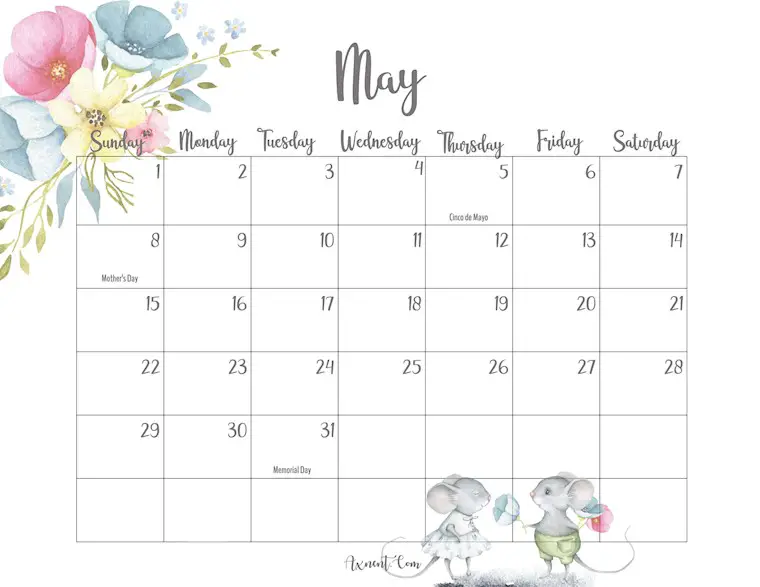 cute may calendar 2022