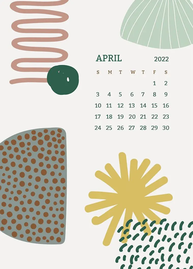 download free psd image of cute 2022 april calendar template monthly