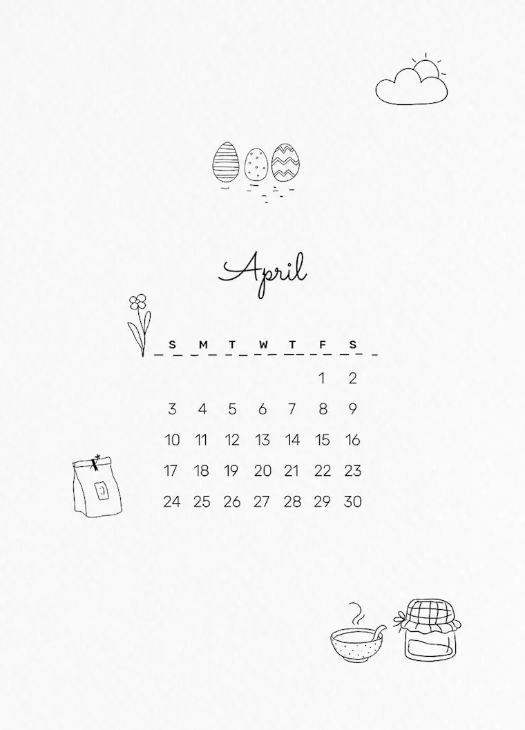 download free psd image of cute 2022 april calendar template