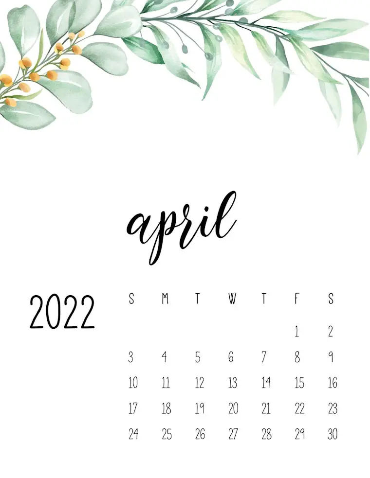 free 2022 calendar floral style