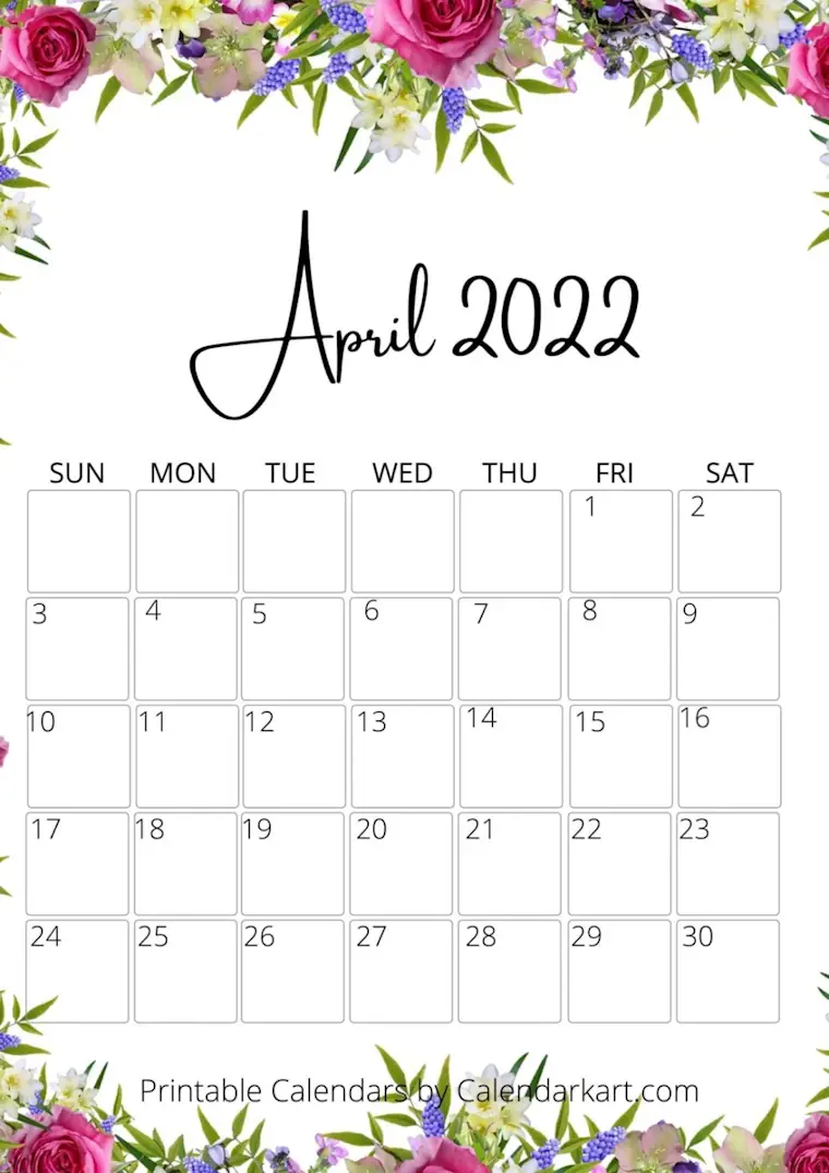free printable april 2022 calendar
