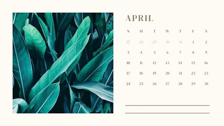 green april calendar 2022 printable