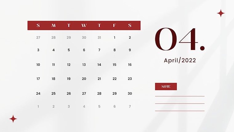 grey red minimal april 2022 calendar