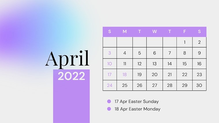 minimal purple april 2022 calendar