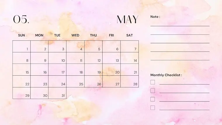 pink elegant calendar may