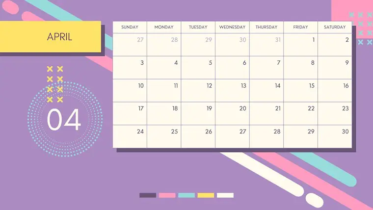 purple april calendar 2022 printable